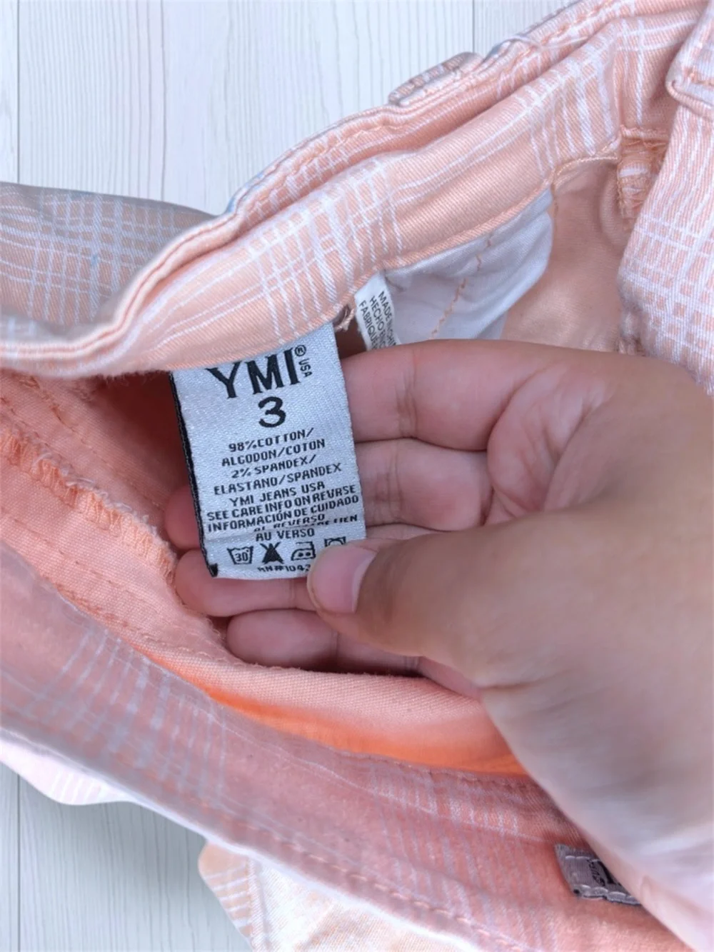 YMI Women’s Plaid Low Rise Shorts Peach Preppy Orange White Tartan - Size 3